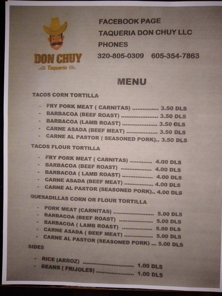 Don Chuy Taqueria Menu pg 1