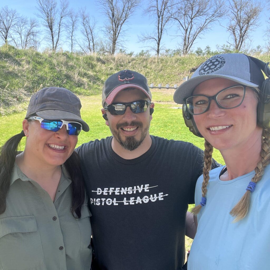 Becky, Marcel and Heather of River Valley Arms & Ammo at the First Night of Defensive Pistol League 2025