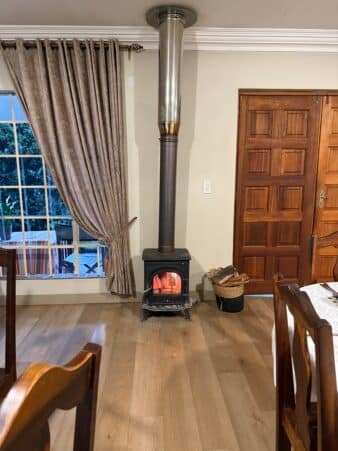 It was only 37 degrees that morning so the wood-burning fireplace actually felt nice.